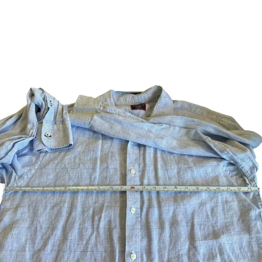 UNTUCKit 100% Linen Light Blue Check Long Sleeve Button Shirt‎ Mens XL